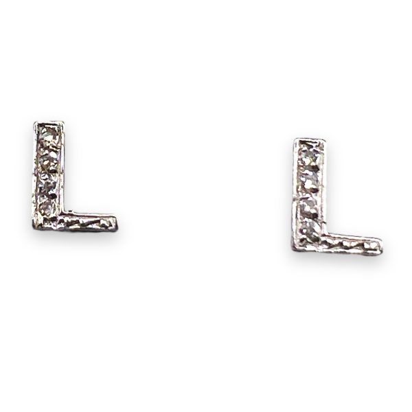 Diamond Earrings Initial "L" 14k Solid Gold Block Letter