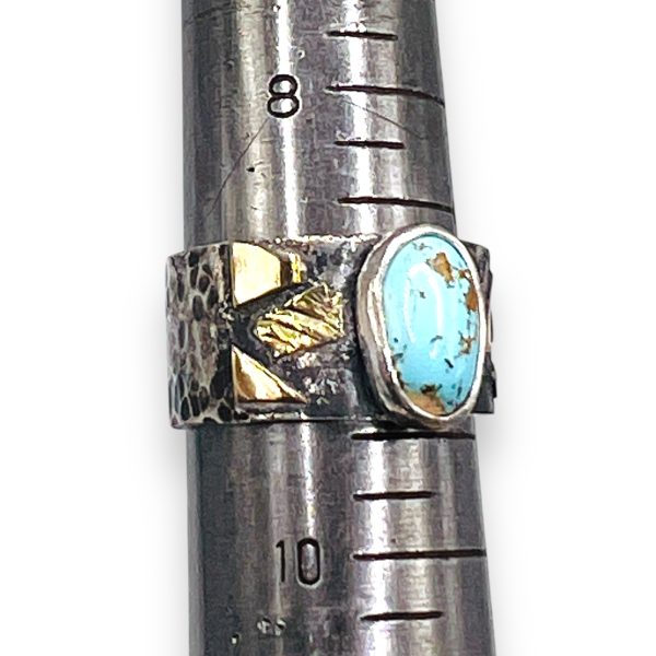 Persian Turquoise Rustic Silver Gold Accent Ring, sz 9 - Image 13