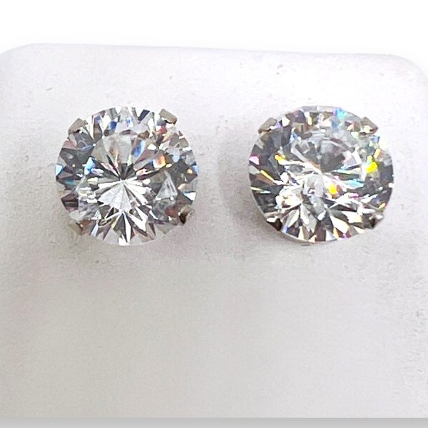 14k Real White Gold Round Cubic Zirconia Earrings - Image 6