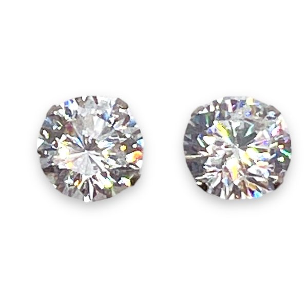 14k Real White Gold Round Cubic Zirconia Earrings