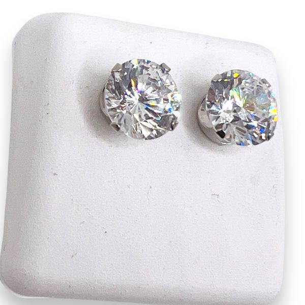 14k Real White Gold Round Cubic Zirconia Earrings - Image 5