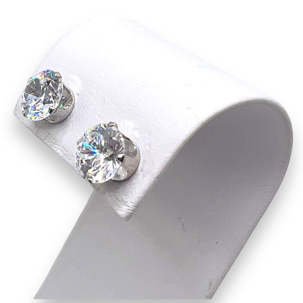 14k Real White Gold Round Cubic Zirconia Earrings - Image 2