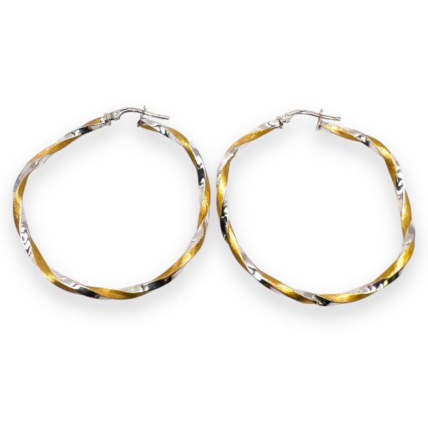 Large Hoop Spiral Earrings in 14k White & Yellow Gold