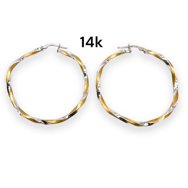 Large Hoop Spiral Earrings in 14k White & Yellow Gold - Image 3