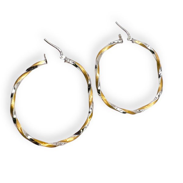 Large Hoop Spiral Earrings in 14k White & Yellow Gold - Image 5