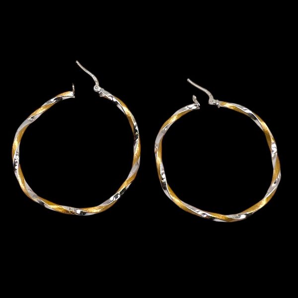 Large Hoop Spiral Earrings in 14k White & Yellow Gold - Image 2