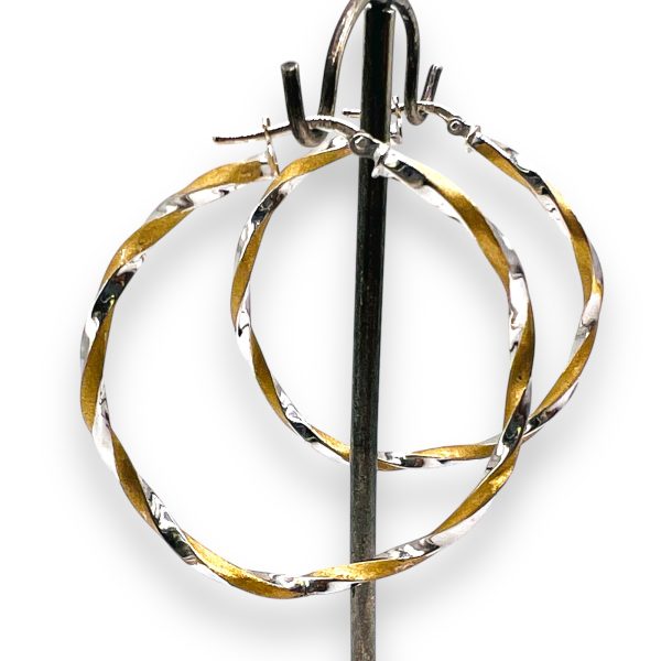 Large Hoop Spiral Earrings in 14k White & Yellow Gold - Image 4