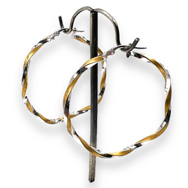 Large Hoop Spiral Earrings in 14k White & Yellow Gold - Image 8