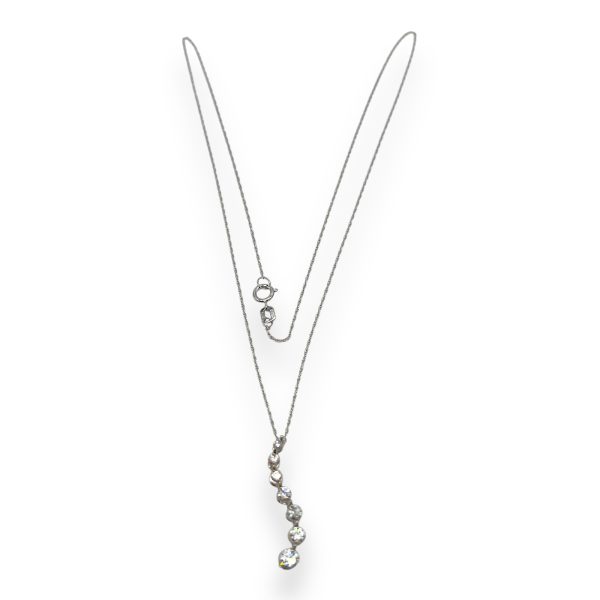 14k White Gold Vertical Diamond Pendant Necklace - Image 3