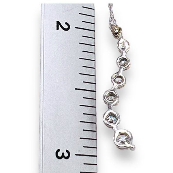 14k White Gold Vertical Diamond Pendant Necklace - Image 6