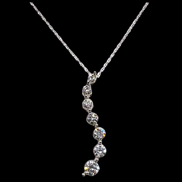 14k White Gold Vertical Diamond Pendant Necklace - Image 2