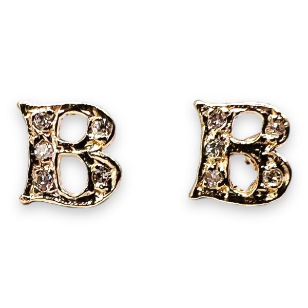 14k Solid Gold Initial "B" Letter Real Diamond Earrings