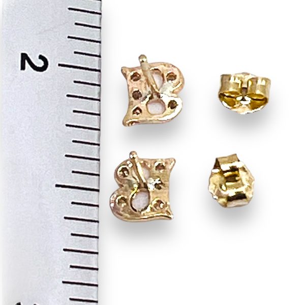 14k Solid Gold Initial "B" Letter Real Diamond Earrings - Image 6