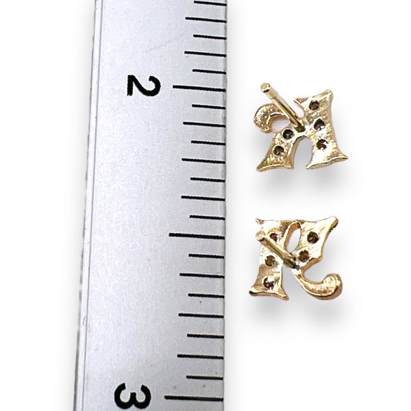 14k Yellow Gold Diamond Initial "K" Cursive Letter Earrings - Image 5