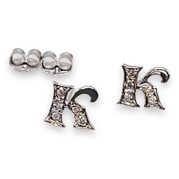 14k White Gold Letter "K" Cursive Initial Diamond Earrings - Image 3