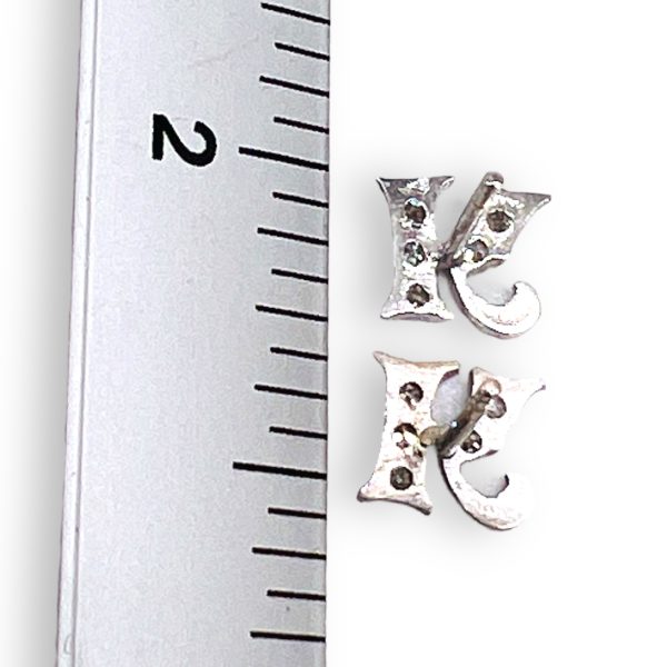 14k White Gold Letter "K" Cursive Initial Diamond Earrings - Image 4