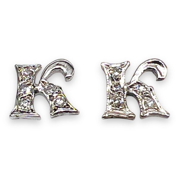 14k White Gold Letter "K" Cursive Initial Diamond Earrings