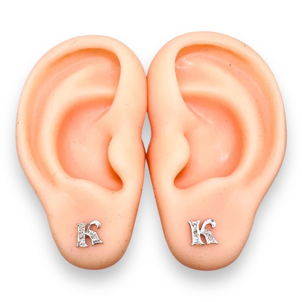 14k White Gold Letter "K" Cursive Initial Diamond Earrings - Image 5