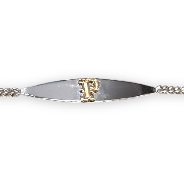 Initial ‘P’ Baby ID Bracelet 10k Gold Letter Silver Wristlet - Image 5