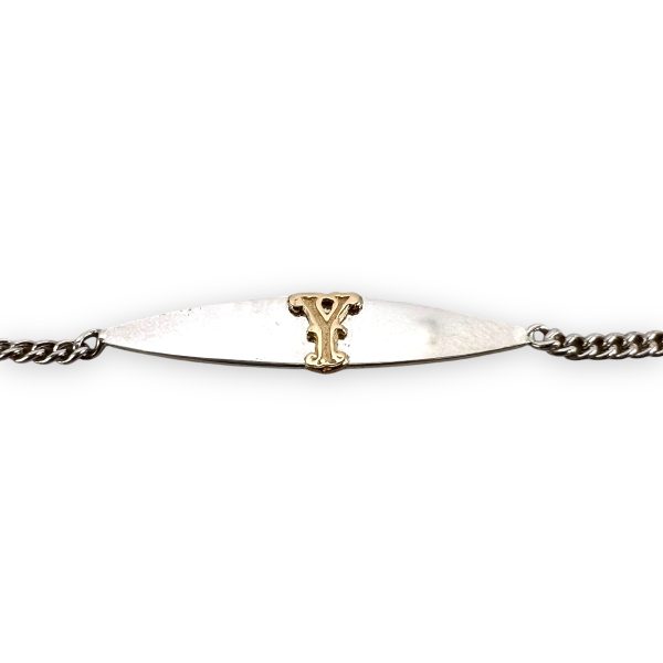 Initial ‘Y’ Baby ID Bracelet 10k Gold Letter Silver Wristlet