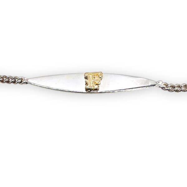 Sterling Silver Bracelet with Initial 'F' Gold Letter