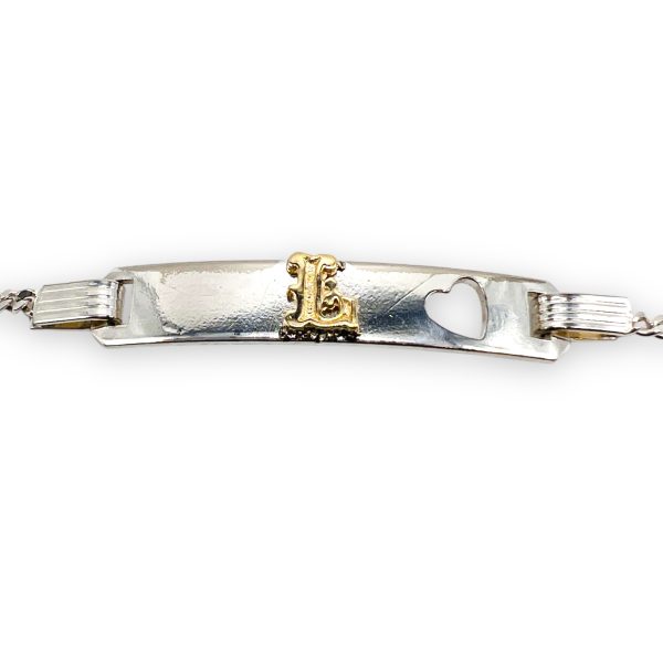 Child ID Bracelet Initial ‘L’ 10k Letter Open-Heart Wristlet