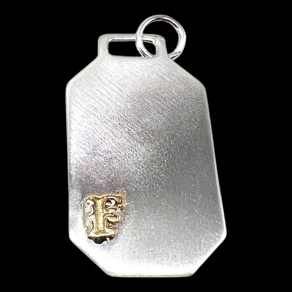 Silver Military ID Tag Pendant with Initial 'F' Gold Letter - Image 2