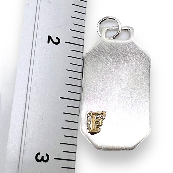 Silver Military ID Tag Pendant with Initial 'F' Gold Letter - Image 6