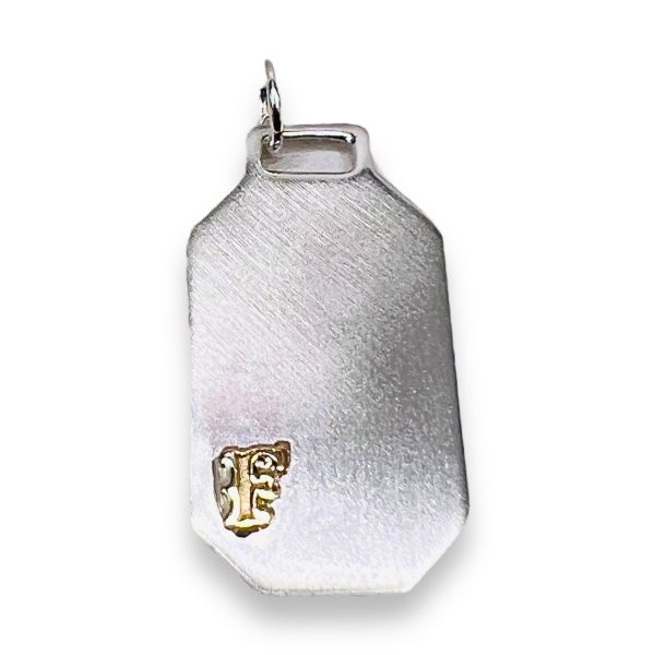 Silver Military ID Tag Pendant with Initial 'F' Gold Letter