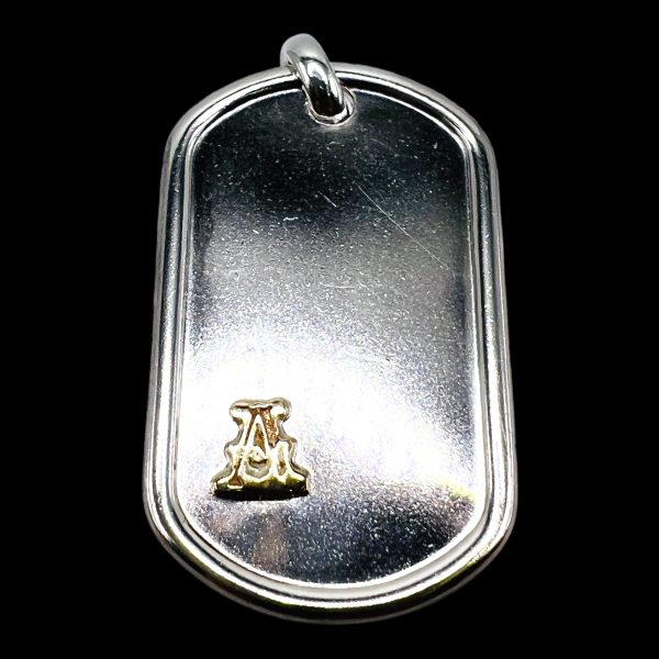 Sterling Silver ID Dog Tag with Initial 'A' Gold Letter - Image 2