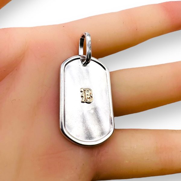 Military ID Tag Pendant with Letter 'B' Gold Initials - Image 10