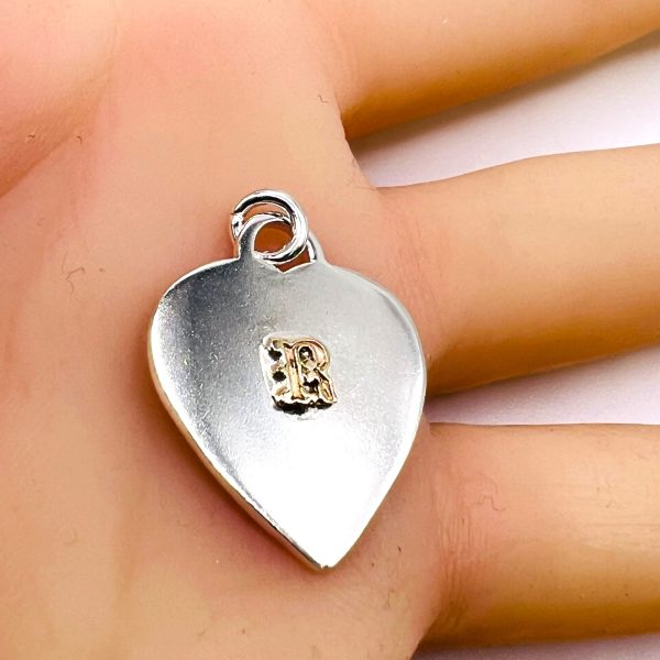 Heart Shape Dog Tag ID Pendant Initial ‘R’ 10k Gold Letter - Image 8