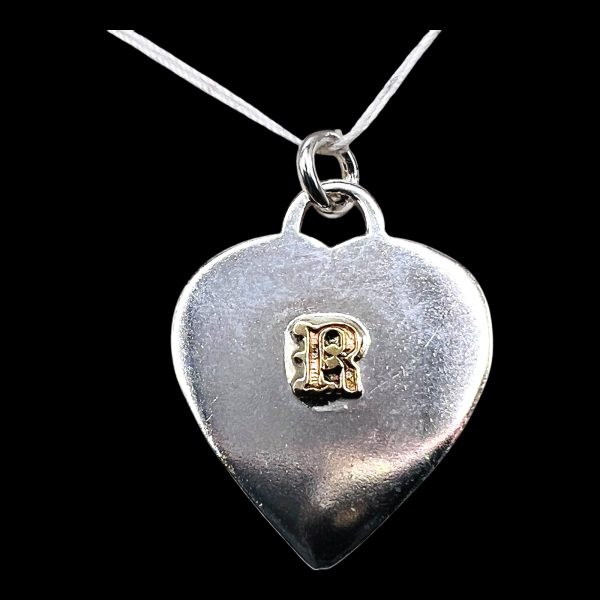 Heart Shape Dog Tag ID Pendant Initial ‘R’ 10k Gold Letter - Image 2