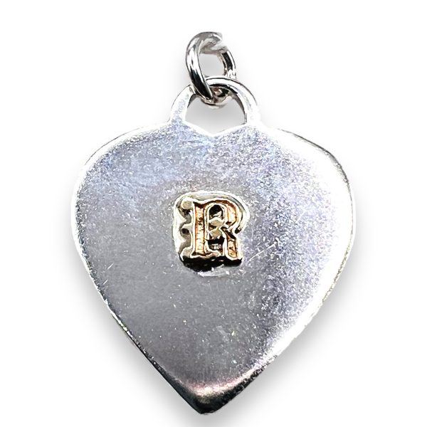 Heart Shape Dog Tag ID Pendant Initial ‘R’ 10k Gold Letter