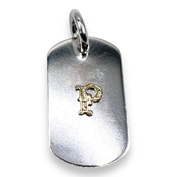 Army Dog ID Tag Pendant with Letter 'P' 10k Gold Initial