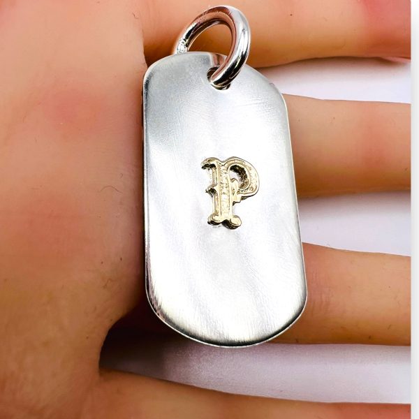 Army Dog ID Tag Pendant with Letter 'P' 10k Gold Initial - Image 8