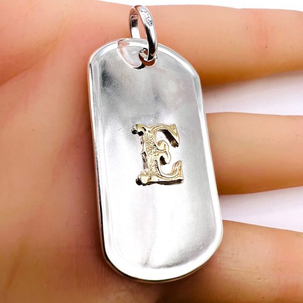 Army Dog ID Tag Pendant with Letter ‘E’ 10k Gold Initial - Image 9