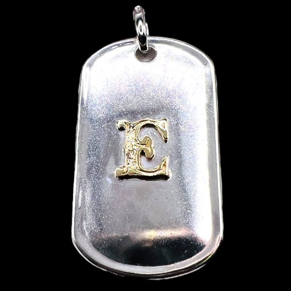 Army Dog ID Tag Pendant with Letter ‘E’ 10k Gold Initial - Image 3