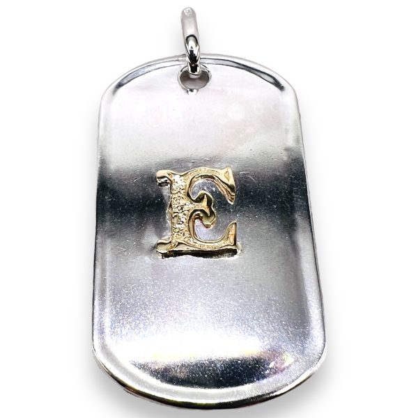 Army Dog ID Tag Pendant with Letter ‘E’ 10k Gold Initial