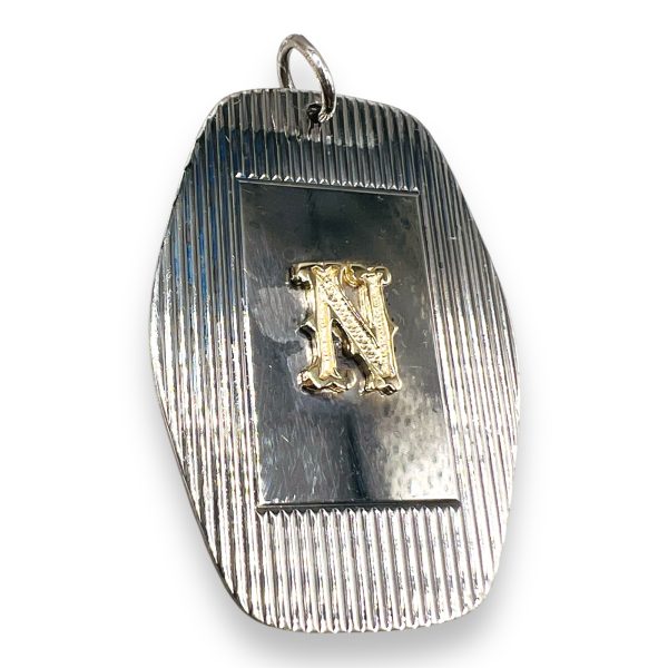 Silver ID Dog Tag Pendant with Letter 'N' Gold Initial - Image 9