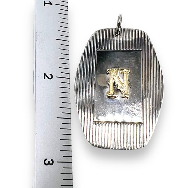 Silver ID Dog Tag Pendant with Letter 'N' Gold Initial - Image 6