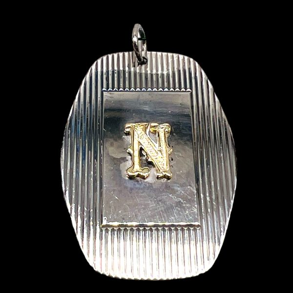 Silver ID Dog Tag Pendant with Letter 'N' Gold Initial - Image 2