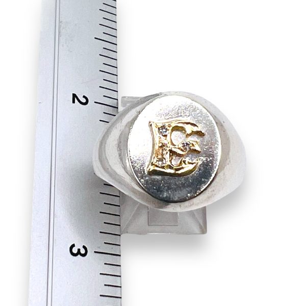 10k Gold Signet Ring Initial "E" Diamond Letter, sz 8 - Image 12