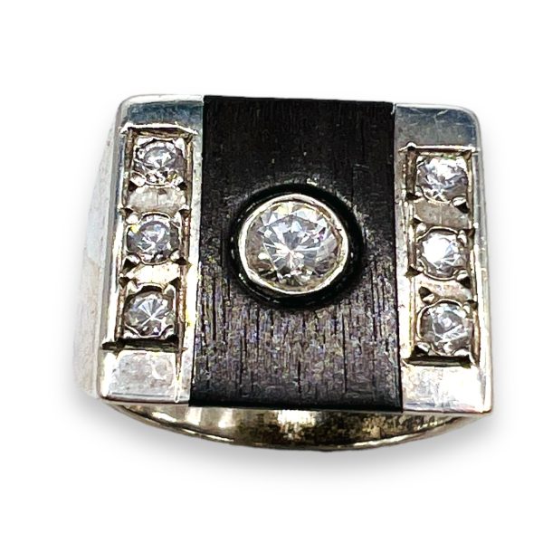 Men's Ebony & Cubic Zirconia Ring | Sterling Silver, sz 10 - Image 5