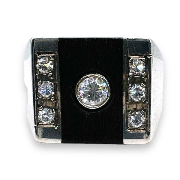 Men's Ebony & Cubic Zirconia Ring | Sterling Silver, sz 10