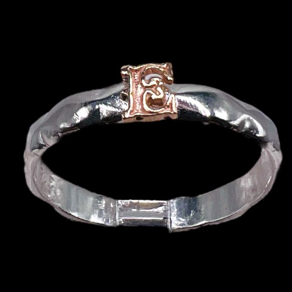 Initial Ring "E" 10k Gold Lettering, sz 7.75 | 3mm Band - Image 2