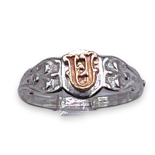 Initial Pinky Ring "U" 10k Gold Letter, sz 4.25 | 6.5mm Band