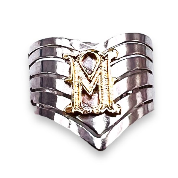 Ring with Letter “M” Gold Initial, Chevron Band size 8.25