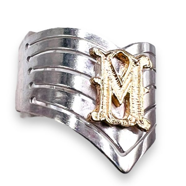 Ring with Letter “M” Gold Initial, Chevron Band size 8.25 - Image 4