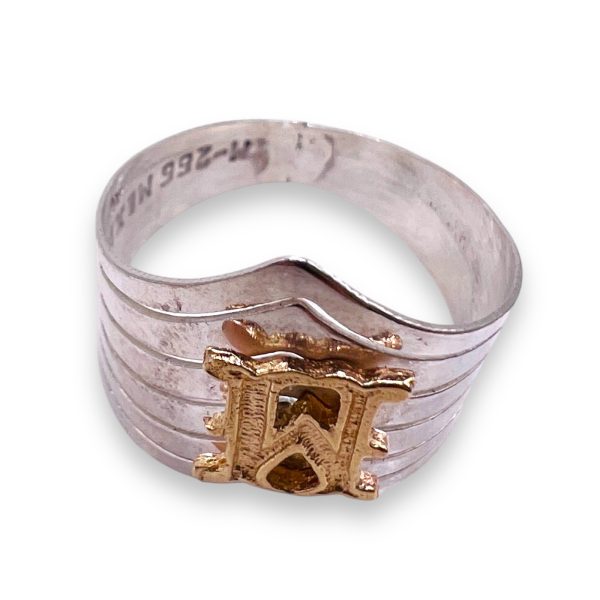 Ring with Letter “M” Gold Initial, Chevron Band size 8.25 - Image 7